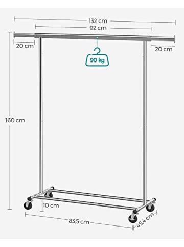 Songmics Kledingrek zilverkleurig - (B)132 x (H)160 x (D)45,5 cm