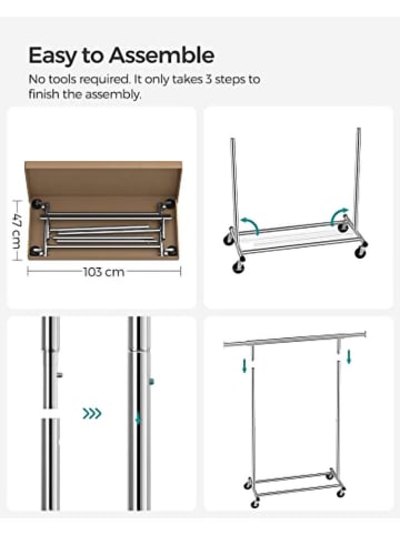 Songmics Kleiderständer in Silber - (B)132 x (H)160 x (T)45,5 cm
