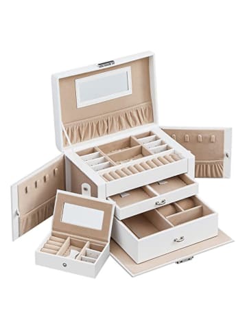 Songmics Schmuckkästchen in Weiß/ Beige - (B)26 x (H)17 x (T)18 cm