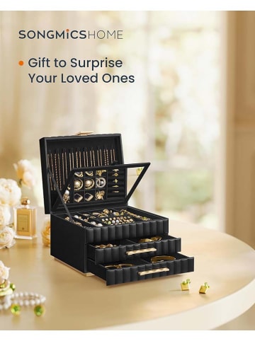 Songmics Schmuckkasten in Schwarz - (B)24 x (H)15,8 x (T)21,5 cm