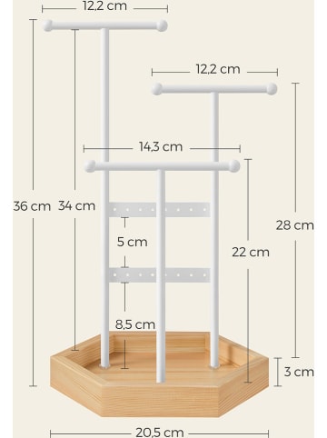 Songmics Schmuckständer in Weiß/ Hellbraun - (B)20,5 x (H)36 x (T)18 cm