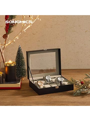 Songmics Szkatułka w kolorze czarnym na zegarki - 25,5 x 7,8 x 20,2 cm