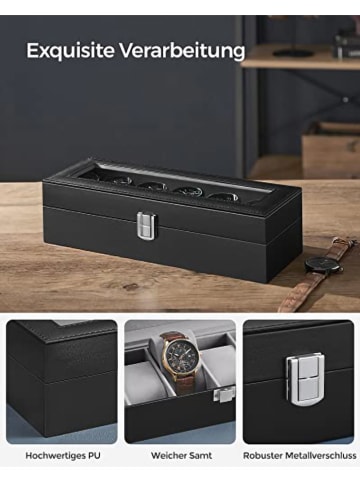 Songmics Szkatułka w kolorze czarnym na zegarki - 30 x 8 x 11,2 cm
