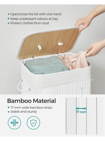 Songmics Wäschekorb in Weiß/ Hellbraun - (B)40 x (H)61 x (T)30 cm