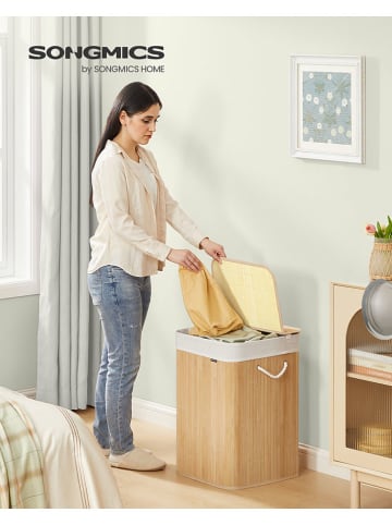 Songmics Kosz w kolorze jasnobrązowo-białym na pranie - 40 x 61 x 40 cm