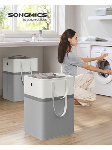 Songmics 2-delige set: wasmanden grijs/wit - (B)45 x (H)65 x (D)40 cm