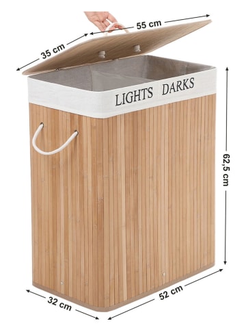Songmics Kosz w kolorze jasnobrązowo-białym na pranie - 52 x 62,5 x 32 cm
