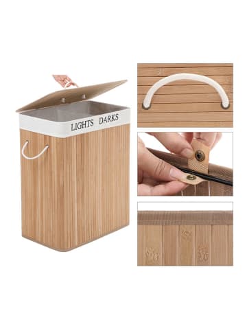 Songmics Wäschekorb in Hellbraun/ Weiß - (B)52 x (H)62,5 x (T)32 cm