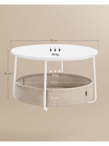 Songmics Couchtisch in Beige/ Weiß - (H)45 x Ø 75 cm