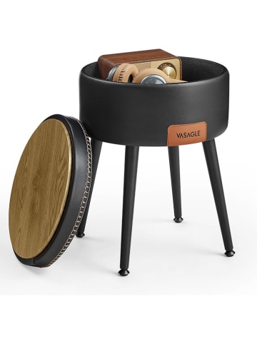 Songmics Hocker w kolorze czarnym ze schowkiem - wys. 44,4 x Ø 32 cm