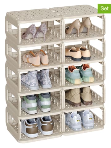 Songmics 10er-Set: Schuhboxen in Beige - (B)30 x (H)84 x (T)61 cm