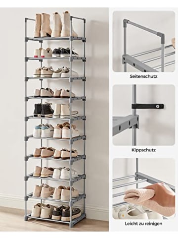 Songmics Regał w kolorze jasnoszarym na buty - 45 x 174 x 30 cm