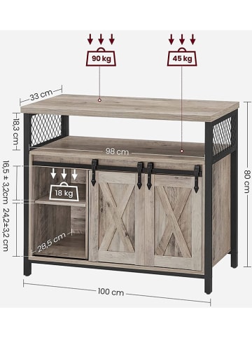 Songmics Komoda w kolorze jasnoszaro-czarnym - 100 x 80 x 33 cm