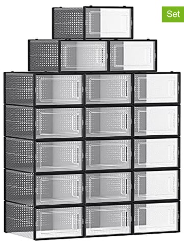 Songmics 18-delige set: schoenenboxen transparant/zwart - (B)23 x (H)14 x (D)33,3 cm