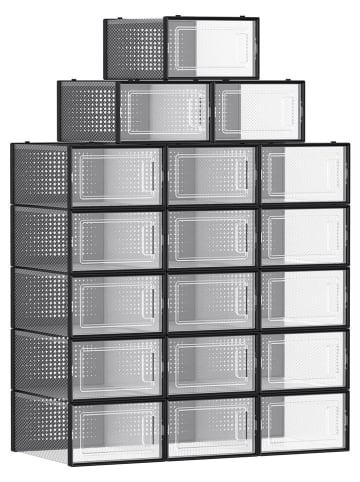 Songmics Pudełka (18 szt.) w kolorze czarnym na buty - 23 x 14,3 x 33,5 cm