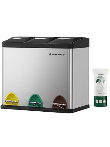 Songmics Kosz w kolorze srebrno-czarnym na śmieci - 46 x 39,5 x 24,5 cm