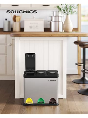 Songmics Kosz w kolorze srebrno-czarnym na śmieci - 46 x 39,5 x 24,5 cm