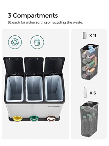 Songmics Pedaalemmer zilverkleurig/zwart - (B)46 x (H)39,5 x (D)24,5 cm