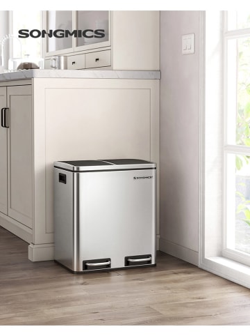 Songmics Pedaalemmer zilverkleurig/zwart - (B)41 x (H)47 x (D)31,5 cm