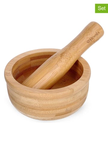 Homla 2-delige set: vijzel en stamper "Bambou" lichtbruin