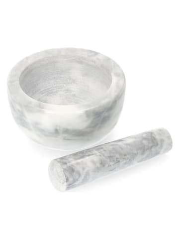 Homla 2-delige set: vijzel en stamper "Marble" lichtgrijs/wit