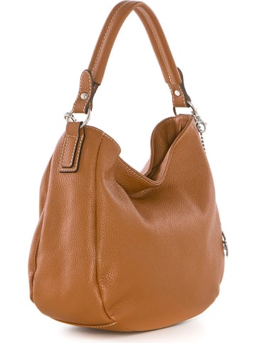 Mia Tomazzi Leder-Schultertasche "Molise" in Hellbraun - (B)30 x (H)20 x (T)8 cm
