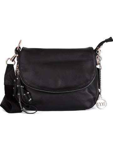 Mia Tomazzi Leder-Umhängetasche "Pontida" in Schwarz - (B)28 x (H)20 x (T)8 cm