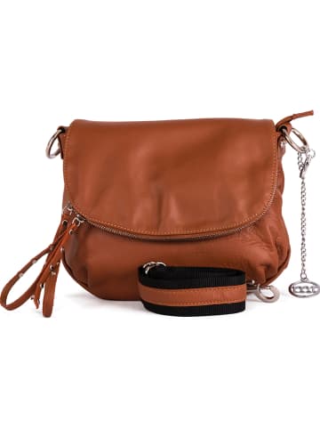 Mia Tomazzi Leren schoudertas "Pontida" lichtbruin - (B)28 x (H)20 x (D)8 cm