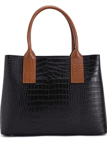 Mia Tomazzi Leder-Henkeltasche "Monviso" in Schwarz/ Hellbraun - (B)33 x (H)25 x (T)14 cm