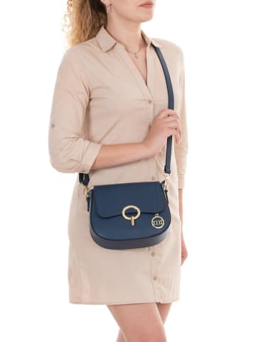 Mia Tomazzi Skórzana torebka "Carracci" w kolorze granatowym - 23 x 18 x 7 cm