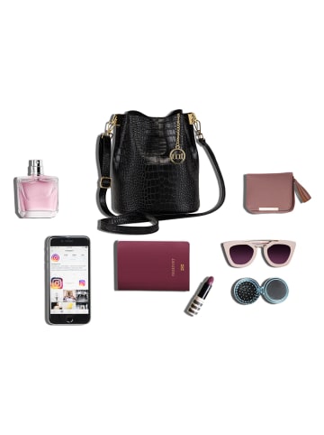 Mia Tomazzi Leder-Umhängetasche "Mottarone" in Schwarz - (B)20 x (H)24 x (T)15 cm