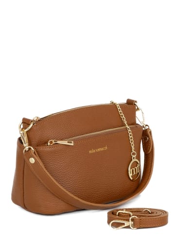 Mia Tomazzi Leder-Schultertasche "Bardolino" in Hellbraun - (B)25 x (H)17 x (T)12 cm