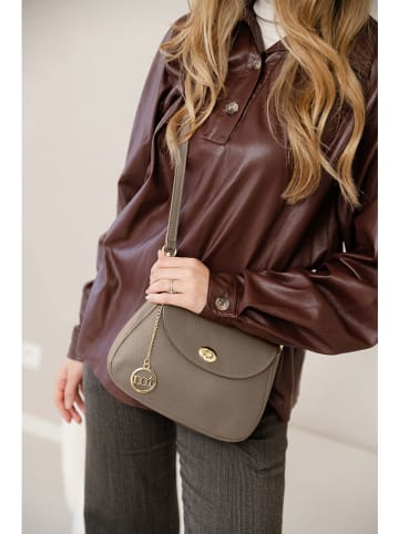Mia Tomazzi Leder-Umhängetasche "Evaristo" in Taupe - (B)23 x (H)16 x (T)6 cm