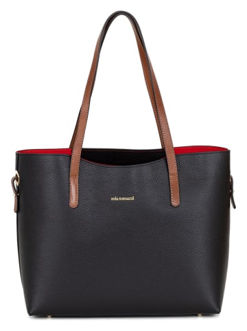 Mia Tomazzi Leder-Schultertasche "Lussino" in Schwarz/ Cognac - (B)35 x (H)30 x (T)5 cm
