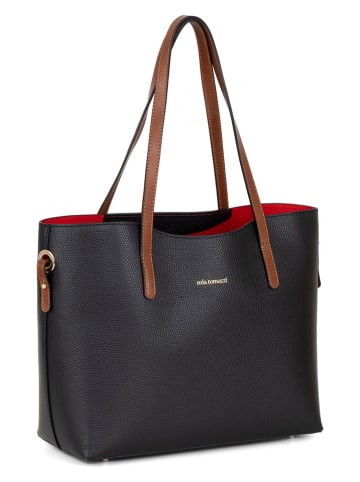 Mia Tomazzi Leder-Schultertasche "Lussino" in Schwarz/ Cognac - (B)35 x (H)30 x (T)5 cm