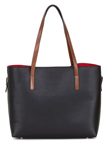 Mia Tomazzi Leren schoudertas "Lussino" zwart/cognackleurig - (B)35 x (H)30 x (D)5 cm