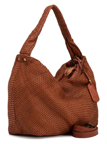 Melina C Leder-Schultertasche "Budoia" in Braun - (B)32 x (H)27 x (T)14 cm