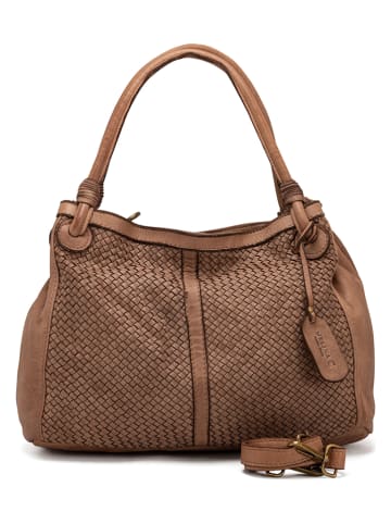 Melina C Leder-Schultertasche "Cordenons" in Taupe - (B)37 x (H)23 x (T)14 cm