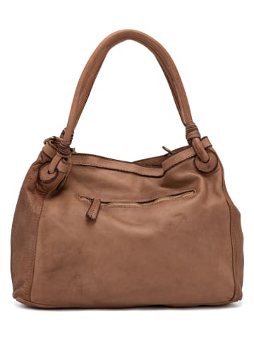 Melina C Leder-Schultertasche "Cordenons" in Taupe - (B)37 x (H)23 x (T)14 cm
