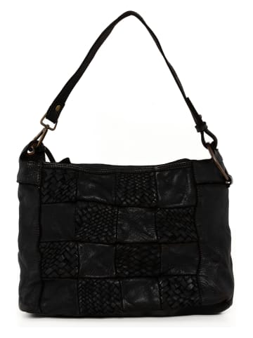 Melina C Leder-Schultertasche "Bulciago" in Schwarz - (B)34 x (H)23 x (T)16 cm