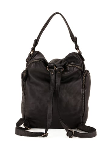 Melina C Leder-Schultertasche "Alberobello" in Schwarz - (B)26 x (H)32 x (T)11 cm