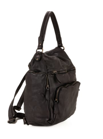 Melina C Leder-Schultertasche "Alberobello" in Schwarz - (B)26 x (H)32 x (T)11 cm