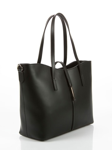 Lia Biassoni Leder-Schultertasche "Parma" in Schwarz - (B)40 x (H)27 x (T)14 cm