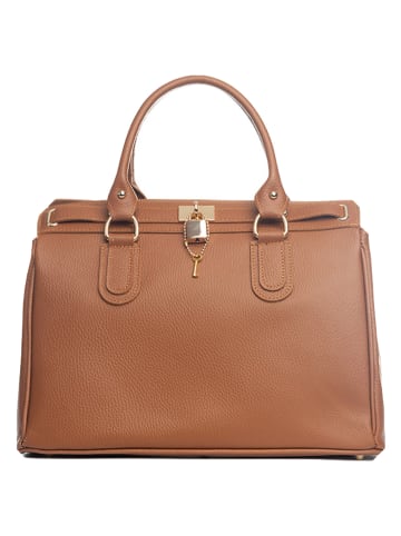 Lia Biassoni Leder-Henkeltasche "Nure" in Cognac - (B)36 x (H)28 x (T)18 cm