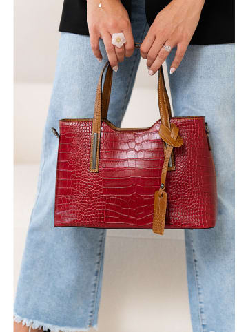 Lia Biassoni Leder-Schultertasche "Acco" in Rot/ Hellbraun - (B)32 x (H)22 x (T)12 cm