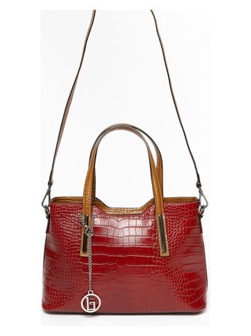 Lia Biassoni Leder-Schultertasche "Acco" in Rot/ Hellbraun - (B)32 x (H)22 x (T)12 cm