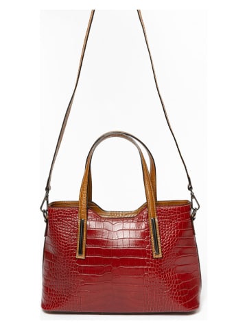 Lia Biassoni Leder-Schultertasche "Acco" in Rot/ Hellbraun - (B)32 x (H)22 x (T)12 cm
