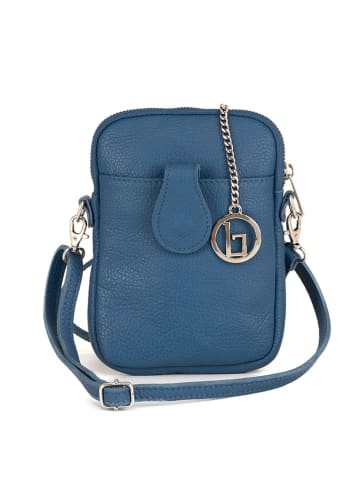 Lia Biassoni Leren smartphonetas "Paglia" blauw - (B)15 x (H)20 x (D)1 cm