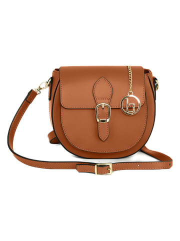Lia Biassoni Leder-Umhängetasche "Accesa" in Camel - (B)24 x (H)18 x (T)12 cm
