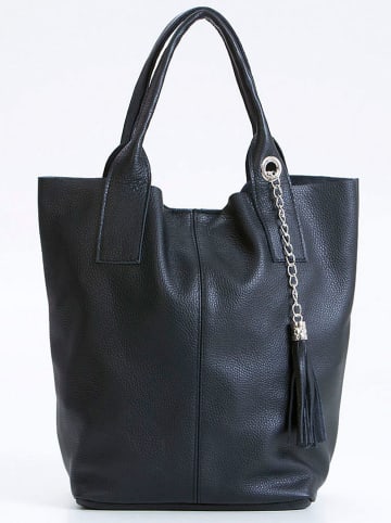 Pia Sassi Leder-Schultertasche "Monte Cimone" in Schwarz - (B)28 x (H)35 x (T)17 cm